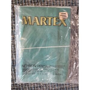 Martex Vintage Teal Green Standard Pillowcase Set 2pc No-Iron Percale Made USA